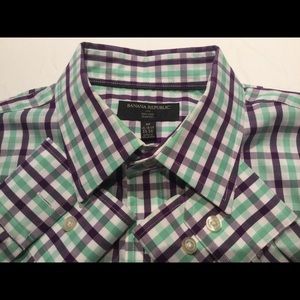 MINT. Banana Republic Slim Fit Non-iron cotton Shirt Men Medium green violet